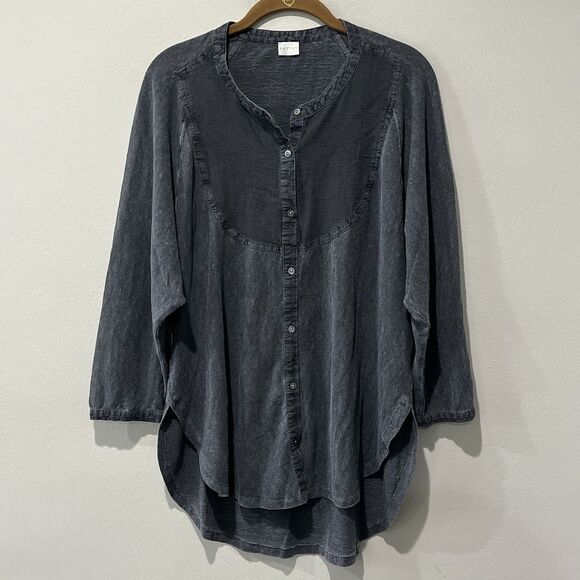 Poetry Tunic Top Women’s US 4 UK 8 Gray Hemp Cotton Button Up Shirt Dolman Boho - Picture 1 of 7